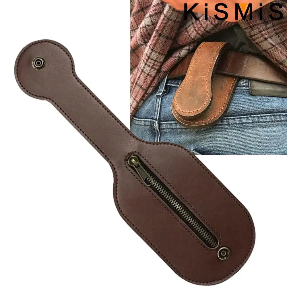 KISMIS brown leather coin purse with zipper; vintage-style outdoor wallet