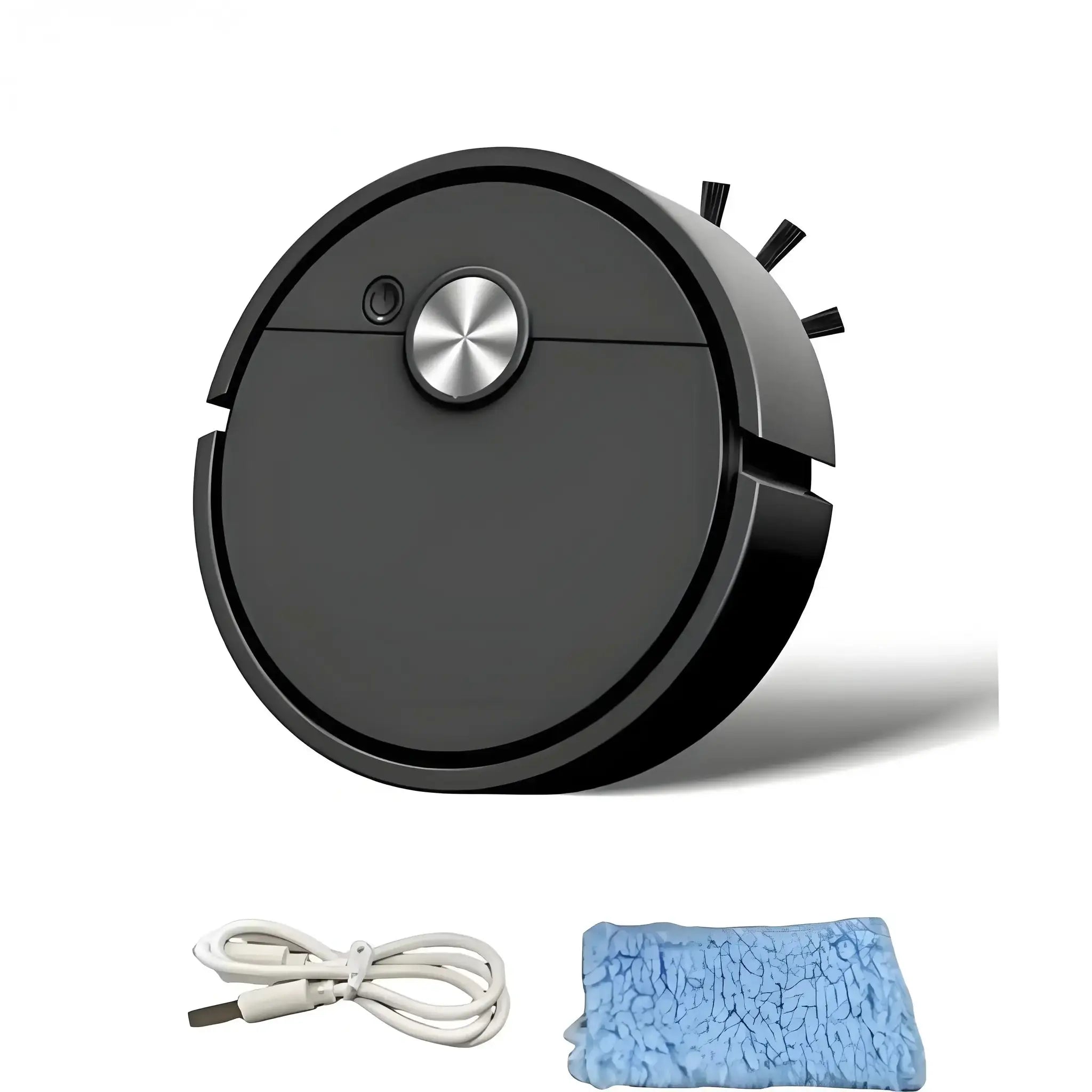 Simples Market smart vacuum cleaning robot disc with integrated mop; includes power cord and blue cleaning pad