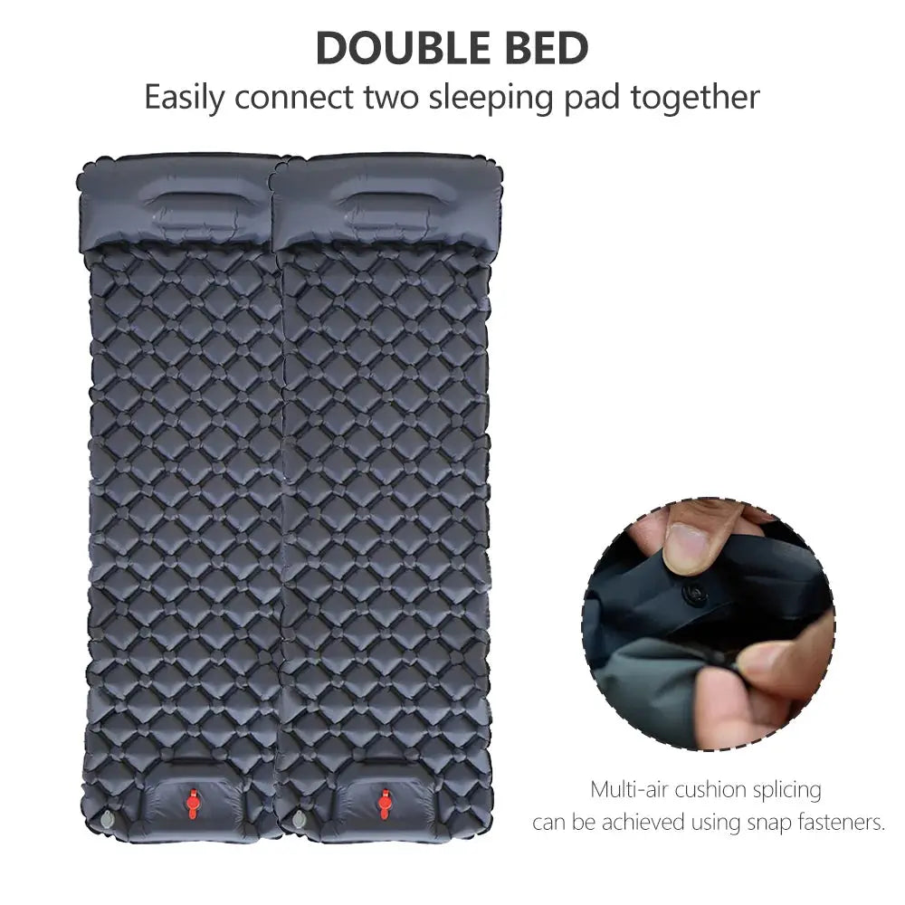 Simples Market TARKA inflatable camping air mattress, double bed sleeping pad, dark gray, self-inflating with snap fasteners