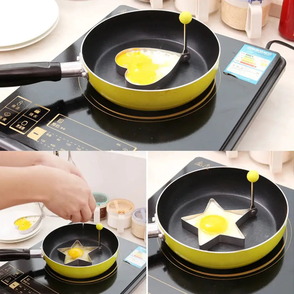 Five Piece Stainless Steel Egg Ring Molds Set With Handle Nonstick Pancake Omelette Mold For Griddle Kitchen