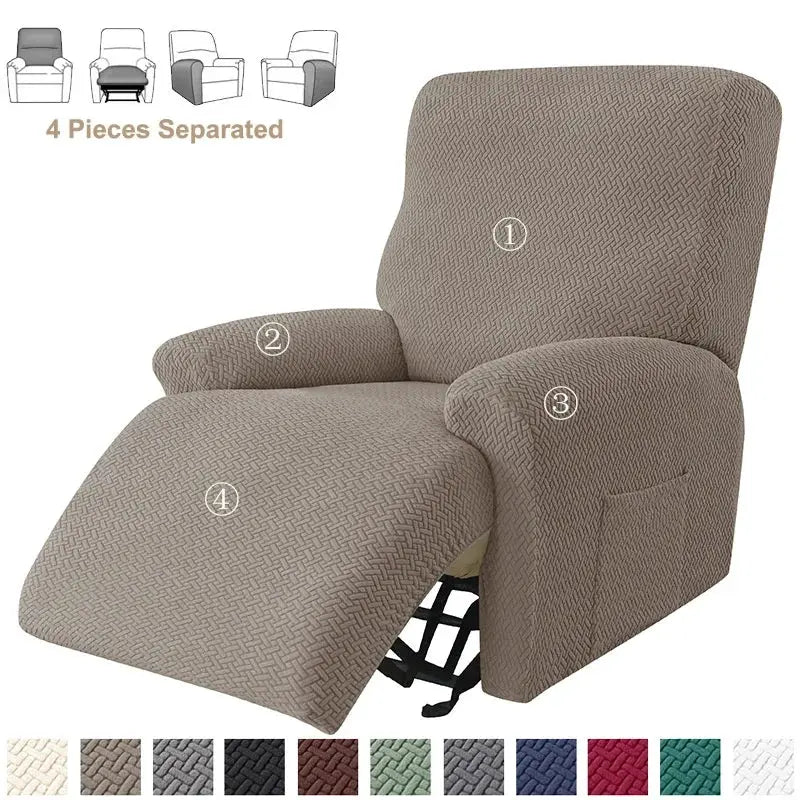 Jacquard stretch recliner sofa cover set, 4-piece, taupe, elastic split-armchair slipcovers for living room