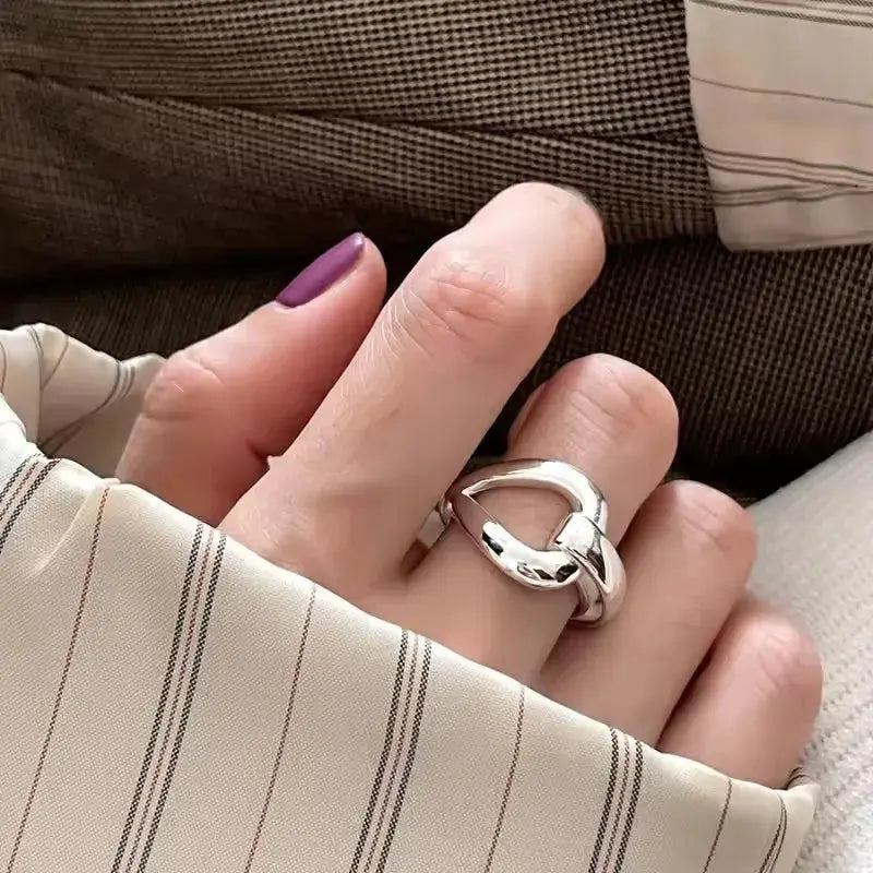Ventfille 925 Sterling Silver Rings Fashion Hip Hop Vintage Couples Hollow Lines Punk Silver Party Adjustable Jewelry