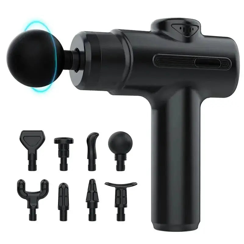 Simples Market electric deep tissue massage gun with 8 interchangeable heads, black portable handheld device