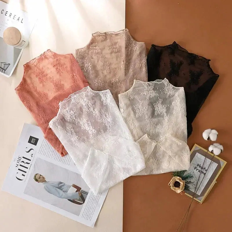 Sexy Women Mesh T Shirt See Through Top Lace Blouse Long Sleeve O Neck Sheer Crop Tee For Night Club Party