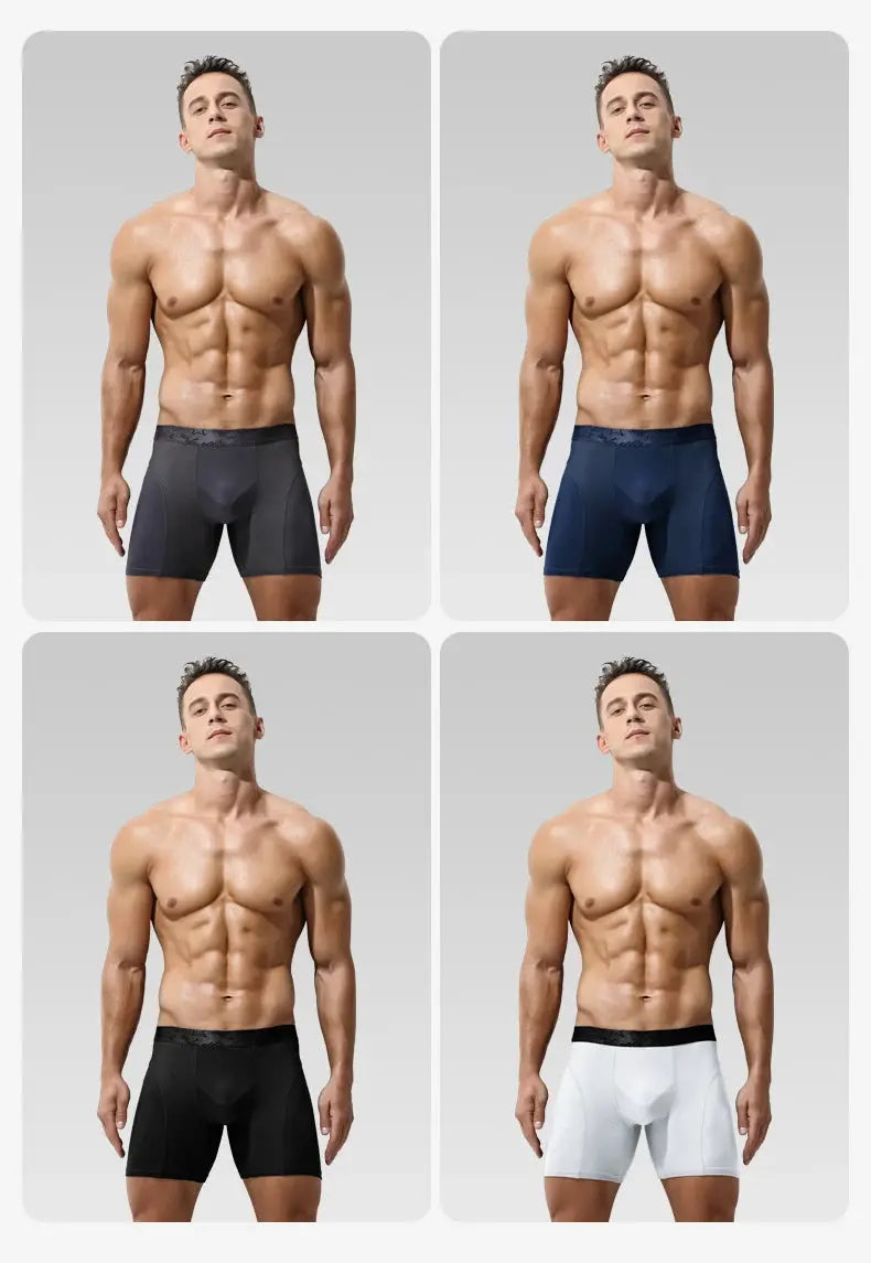 Simples Market extra-long men's boxer briefs; breathable anti-wear underwear, 4-pack in charcoal, navy, black, white