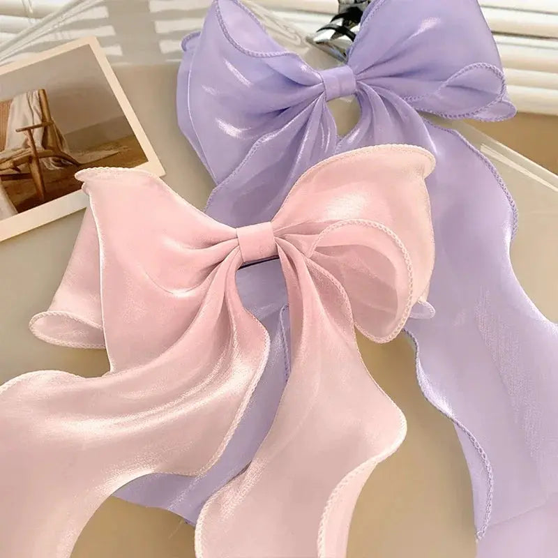 Elegant Blue Satin Chiffon Bow Hair Clip Barrette For Women And Girls With Shiny Bow Knot Accessory