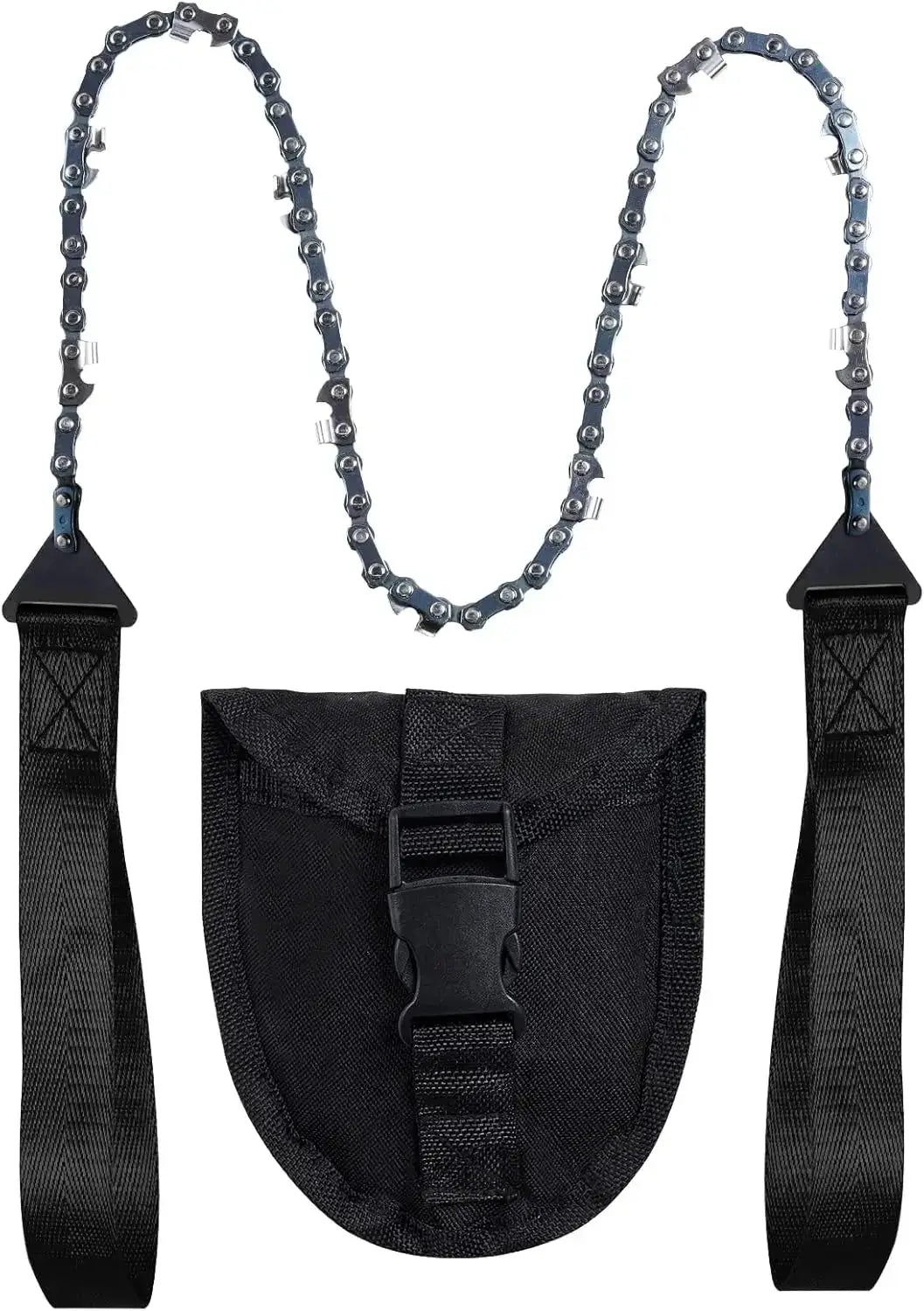 Simples Market portable survival chain saw with dual web straps and black nylon pouch