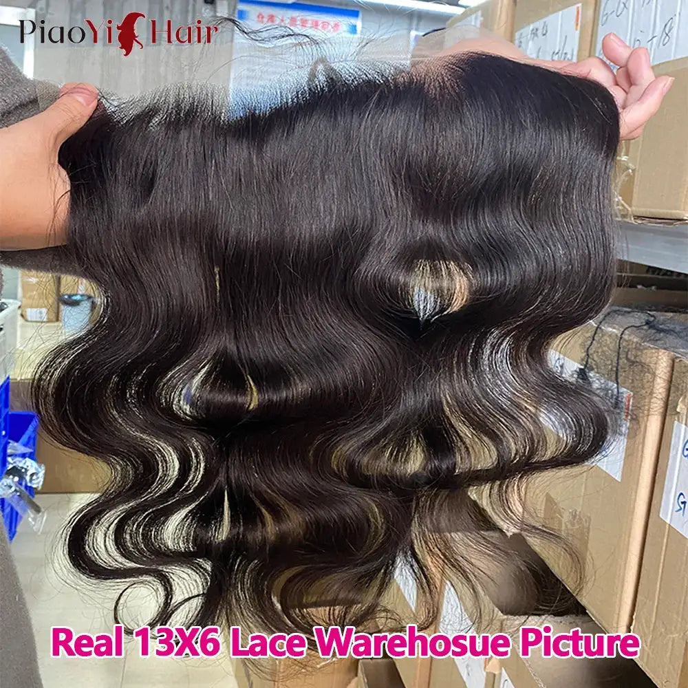 Body wave 13x6 lace frontal bundle, PiaoYi Hair, dark brown human hair