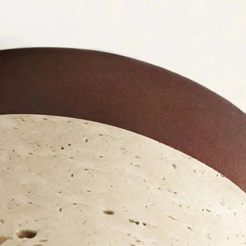 Japanese Wabi Sabi Stone LED ceiling light with cream stone disk and dark brown ring