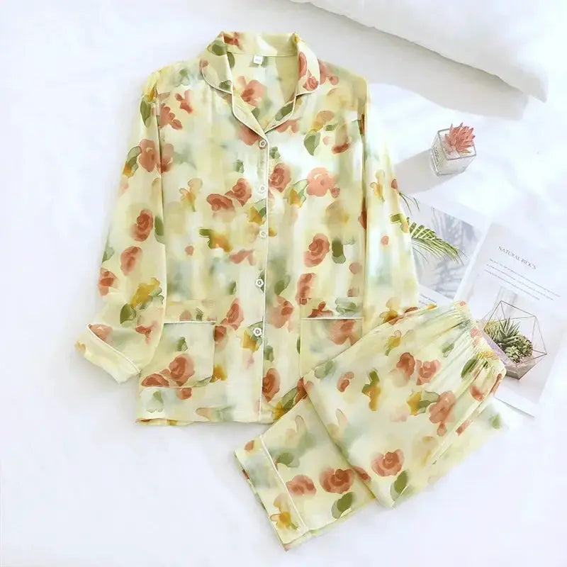 SilkyNest 100 Percent Viscose Pajama Set For Women Long Sleeve Trousers Plus Size 3XL Breathable Spring And Summer Nightwear