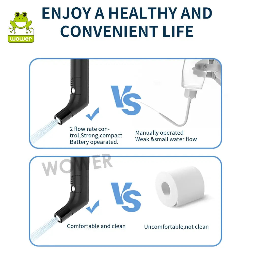 Simples Market 2.5L portable electric bidet hand sprayer, black, rechargeable for travel and personal hygiene.