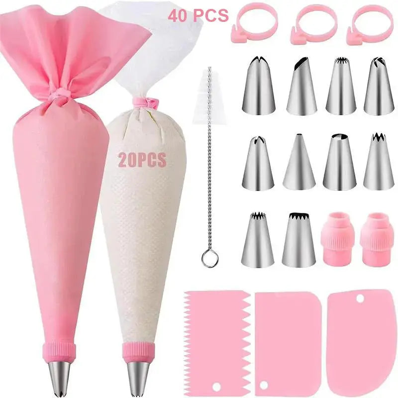 Silicone Piping Bags And Tips Set For Cake Decorating Reusable Pastry Tool With Stainless Steel Nozzles