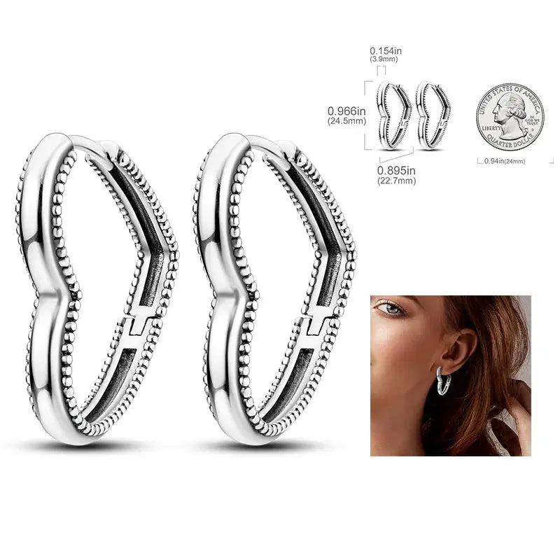 925 Silver Hoop Earrings For Women Zircon Heart Shape Star Eardrops Original Fashion Jewelry
