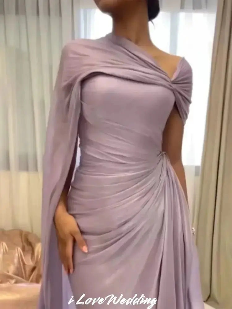 Purple One Shoulder Prom Dress 2025 Satin Pleated Mermaid Open Back