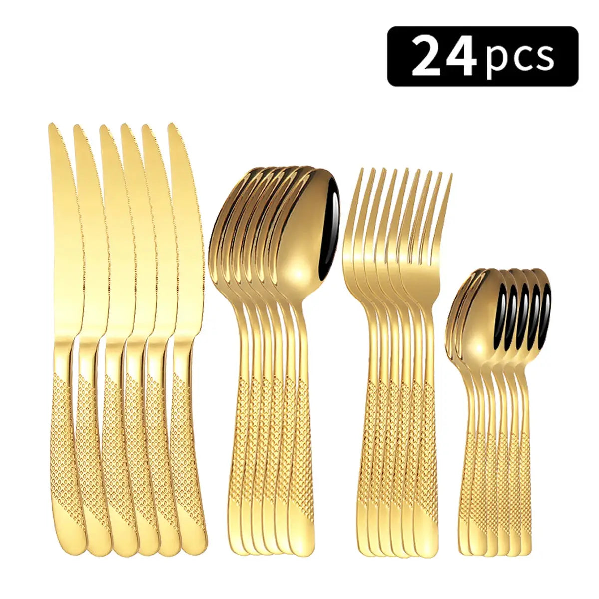 Star Diamond 24 Piece Stainless Steel Tableware Set For Six With Gold Inlay Elegance For Family Dining