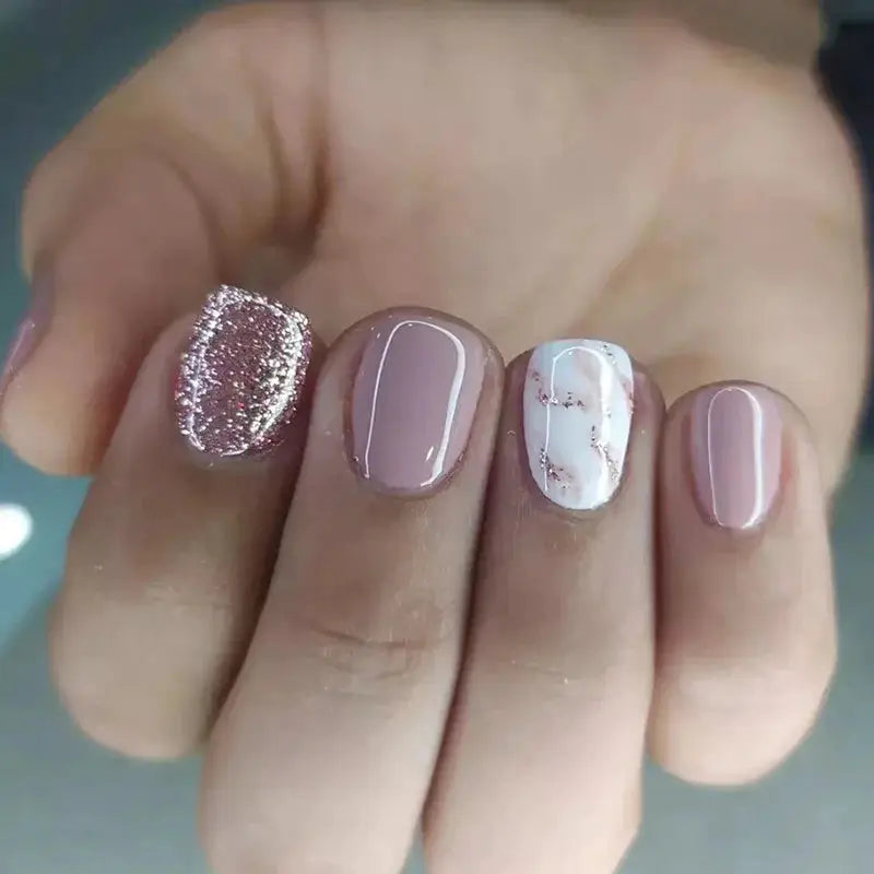 GlamNail Short French Glossy Glitter Nails Kit With Jelly Gel And Nail File Effortless Application And Lasting Shine