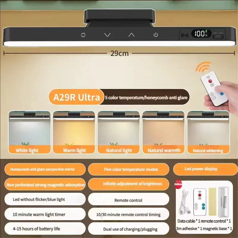 Simples Market A29R Ultra touch table lamp with magnetic mount, 29cm, rechargeable battery, 5 color temps, remote.
