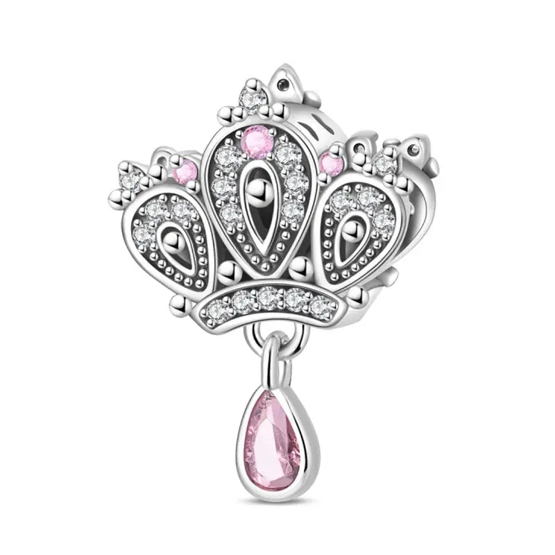Silver-plated guardian angel heart charm with zircon stones and pink teardrop pendant for Qikaola 925 bracelets
