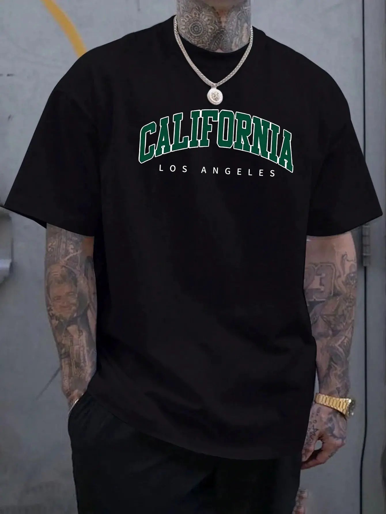 Summer Men's 100 Percent Cotton Casual T Shirt Loose Fit Short Sleeve Round Neck California Letter Print