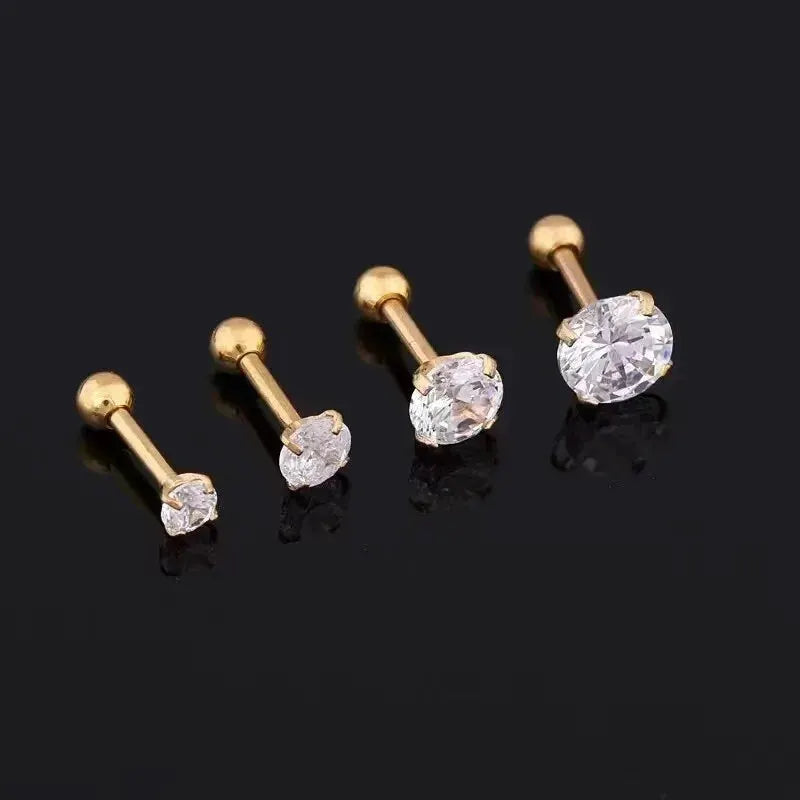 Crystal stainless steel stud earrings, four-piece set in 3mm, 4mm and 6mm clear crystals