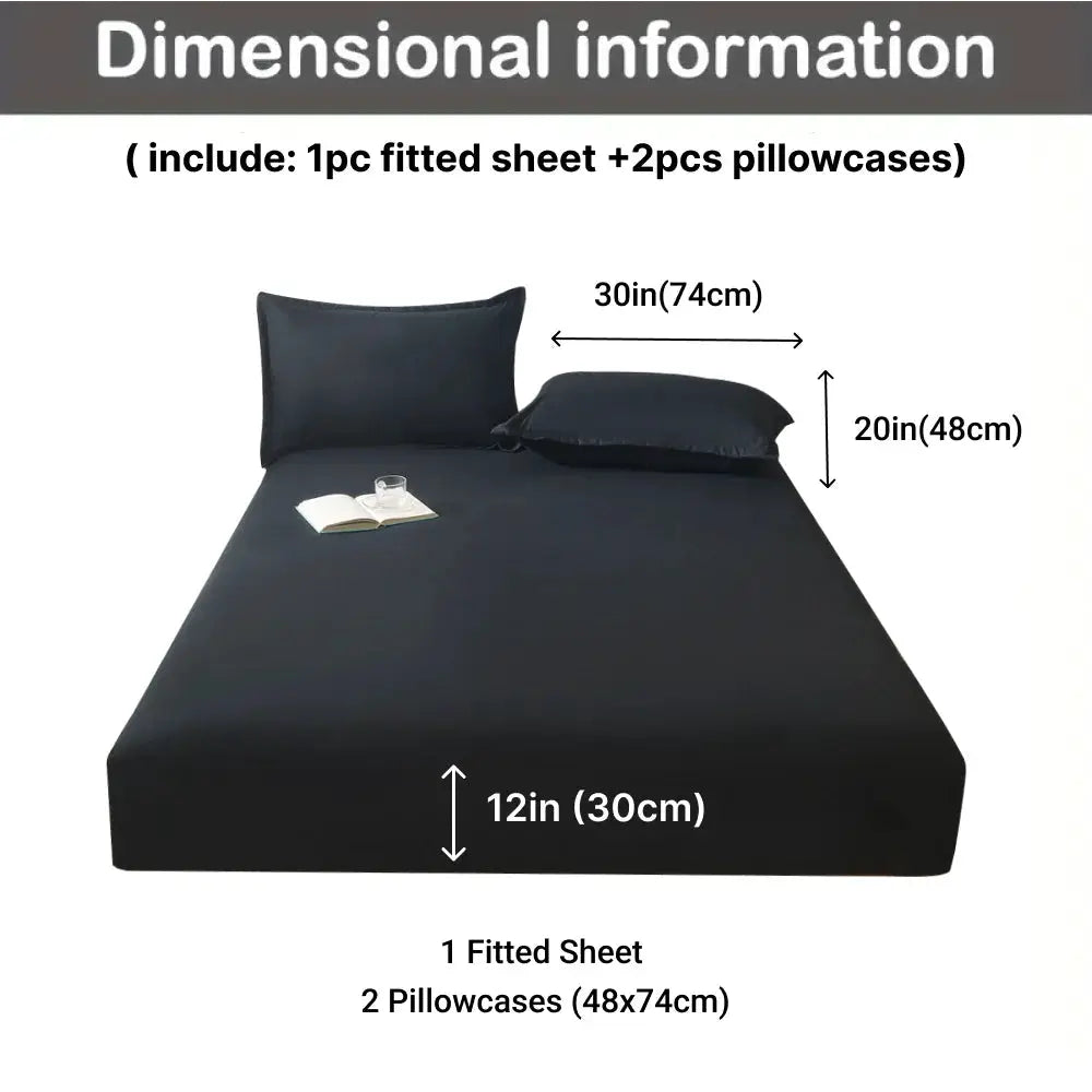 Simples Market 3pc cotton fitted bed sheet set with 1 fitted sheet and 2 pillowcases, breathable dark navy