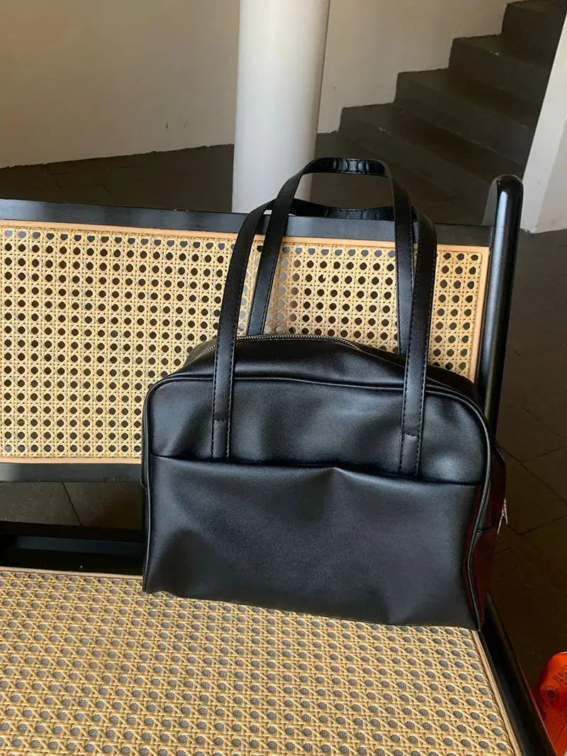 Korean Style Large Capacity Shoulder Bag with double top handles, black