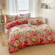 Floral duvet cover set by Simples Market, pink/yellow pattern with zipper, includes duvet cover and 2 pillowcases