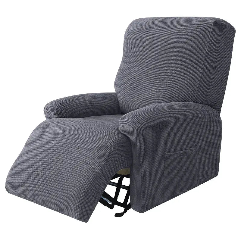 Recliner chair with gray stretch fabric slipcover, 4-piece set