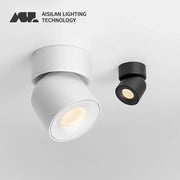 Two Aisilan LED ceiling spotlights, white and black COB surface-mount lamps, 360° rotation (Simples Market)