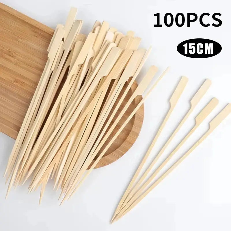 100 Pcs Natural Bamboo Skewers Disposable BBQ Sticks For Kabob Fruit Cocktail Camping Party Grilling Tools