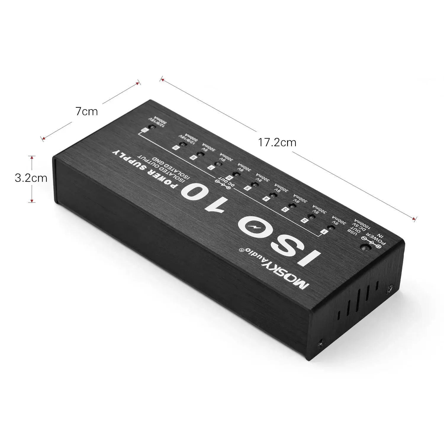 MOSKY ISO-10 Guitar Pedal Power Supply With 10 Isolated DC Outputs And 5V USB For 9V 12V And 18V Pedals
