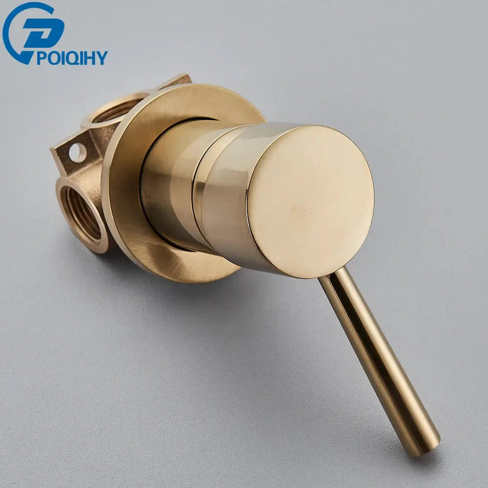 Brass bathroom mixer valve with concealed body and round control knob in gold-brass finish; Simples Market.