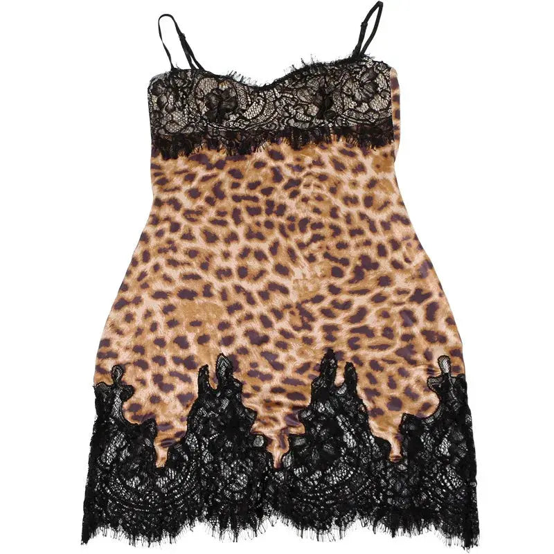 Julissa Mo Leopard Lace Mini Dress Spaghetti Strap High Waist Women