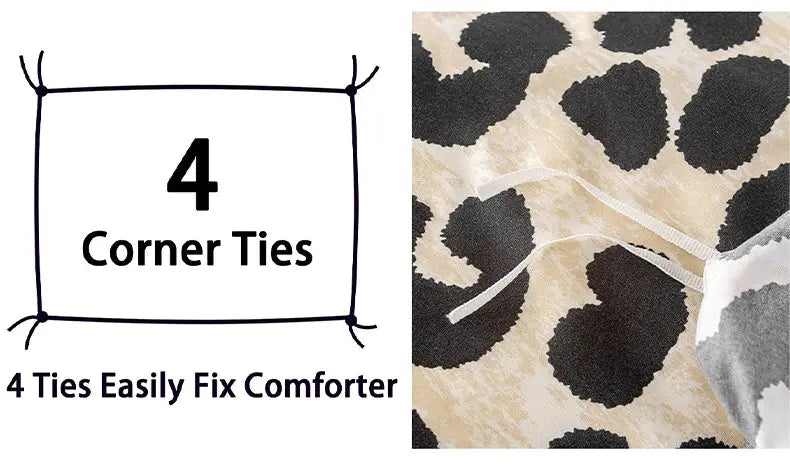 Leopard print duvet cover set, 3pc with 1 duvet cover and 2 pillowcases in beige and black pattern