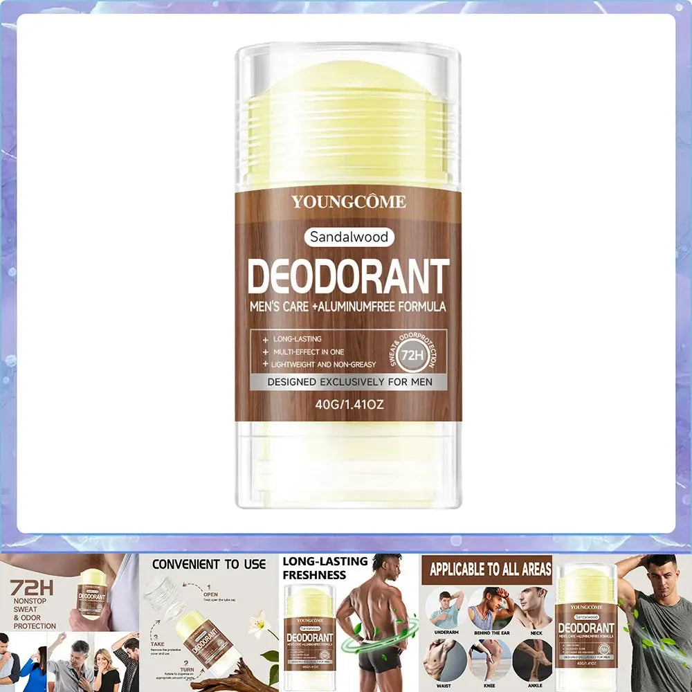 Deodorant stick for men by Youngcome, sandalwood scent, 40g, aluminum-free formula, yellow cap