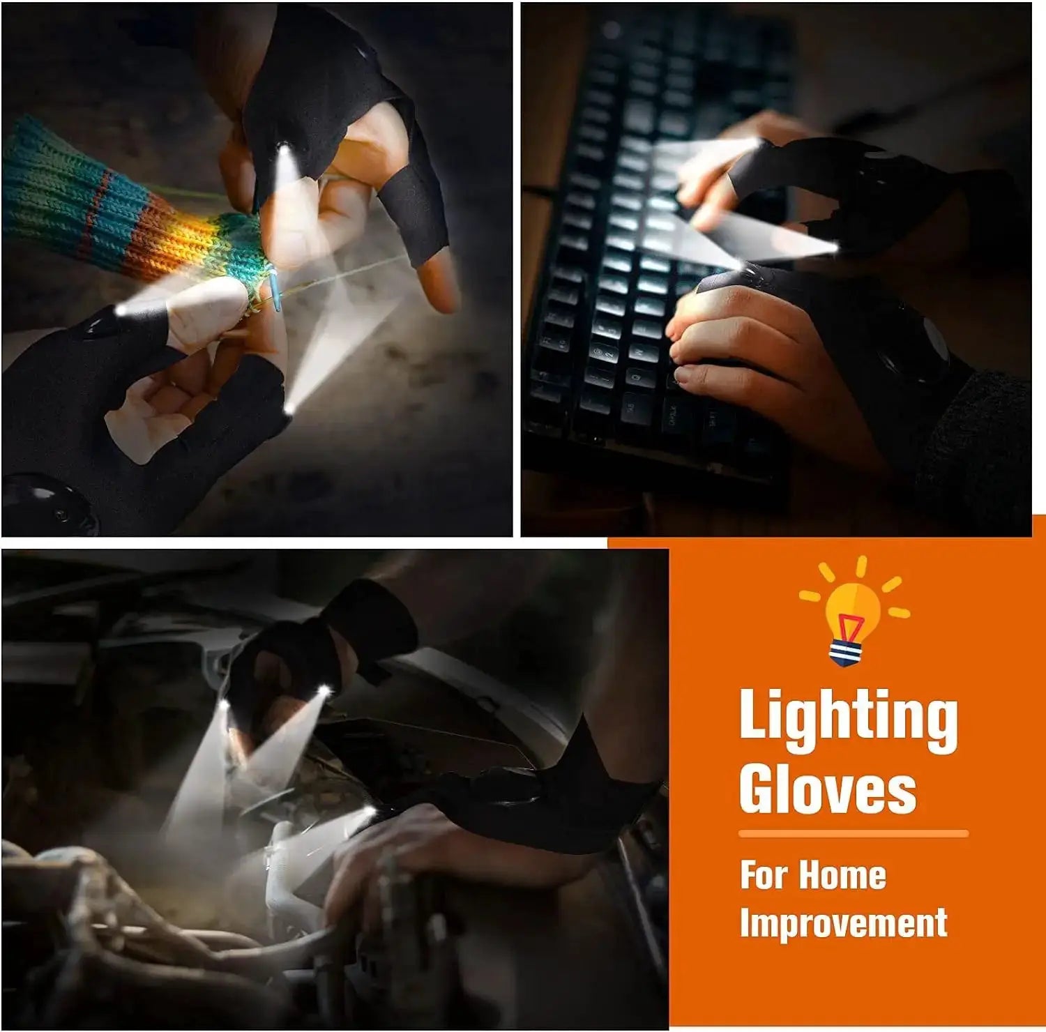 LuminaGear LED Half Finger Glove Waterproof Hands Free Illumination For Night Fishing Cycling Running