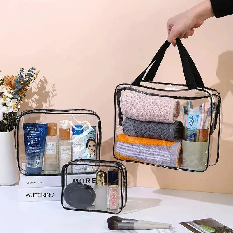 Three Size Transparent Toiletry Bags Set Clear Organizer Bags For Travel Stroller Bag And Makeup Pouch Large Capacity