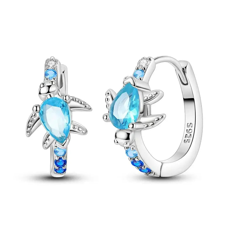 Original 925 Sterling Silver Blue Zirconium Butterfly Hoop Earrings For Women Colored Fine Jewelry Party Earrings