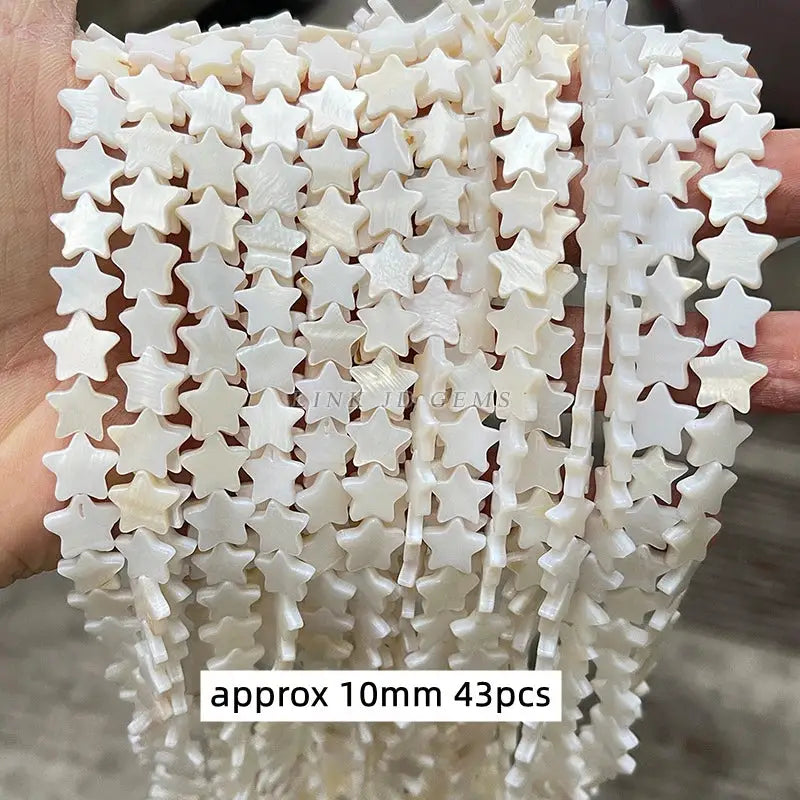 Natural shell star beads, white irregular 10mm spacers, 43pcs for jewelry making
