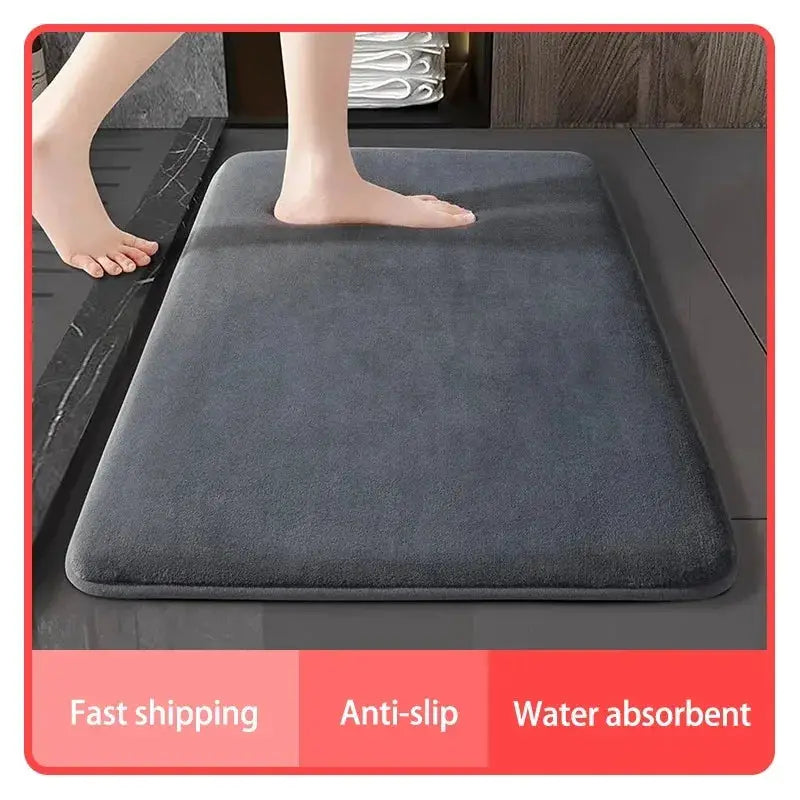 Alfombra de baño de terciopelo coral, súper absorbente y antideslizante, gris azulado