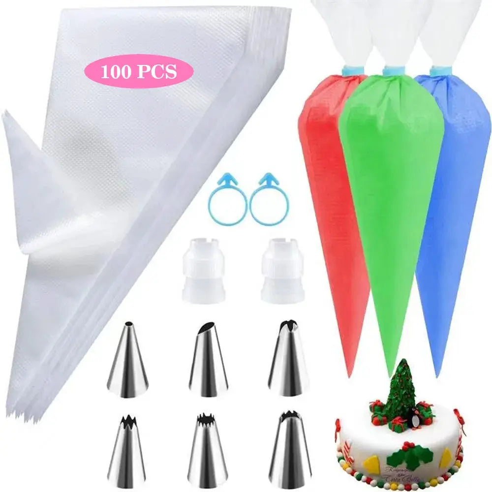 Silicone Piping Bags And Tips Set For Cake Decorating Reusable Pastry Tool With Stainless Steel Nozzles