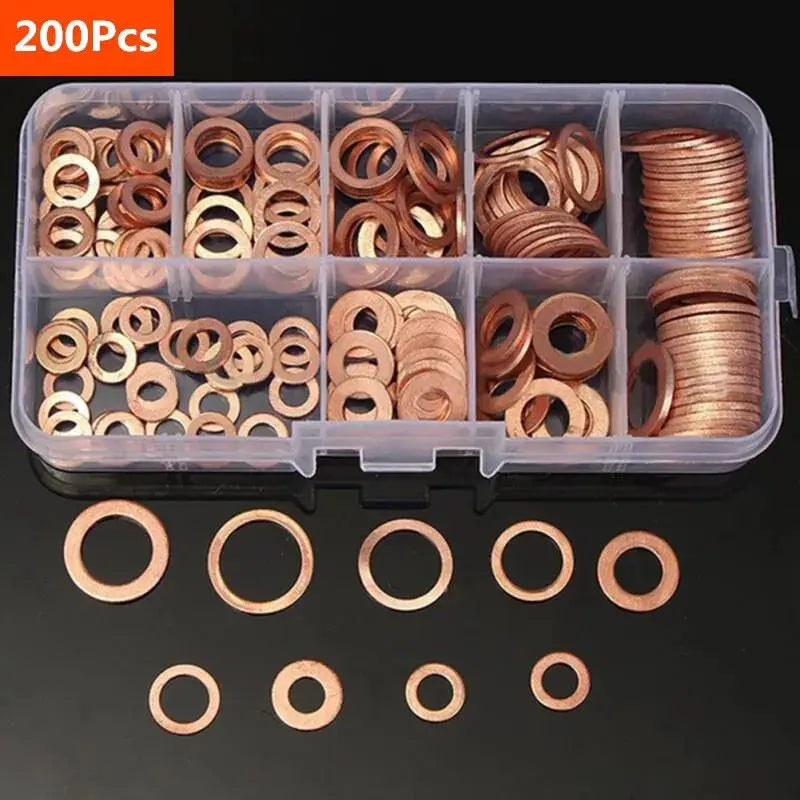 Copper Washer Gasket Nut and Bolt Set With Flat Ring Seals Assortment Kit in Box M8 M10 M12 M14 for Sump Plugs