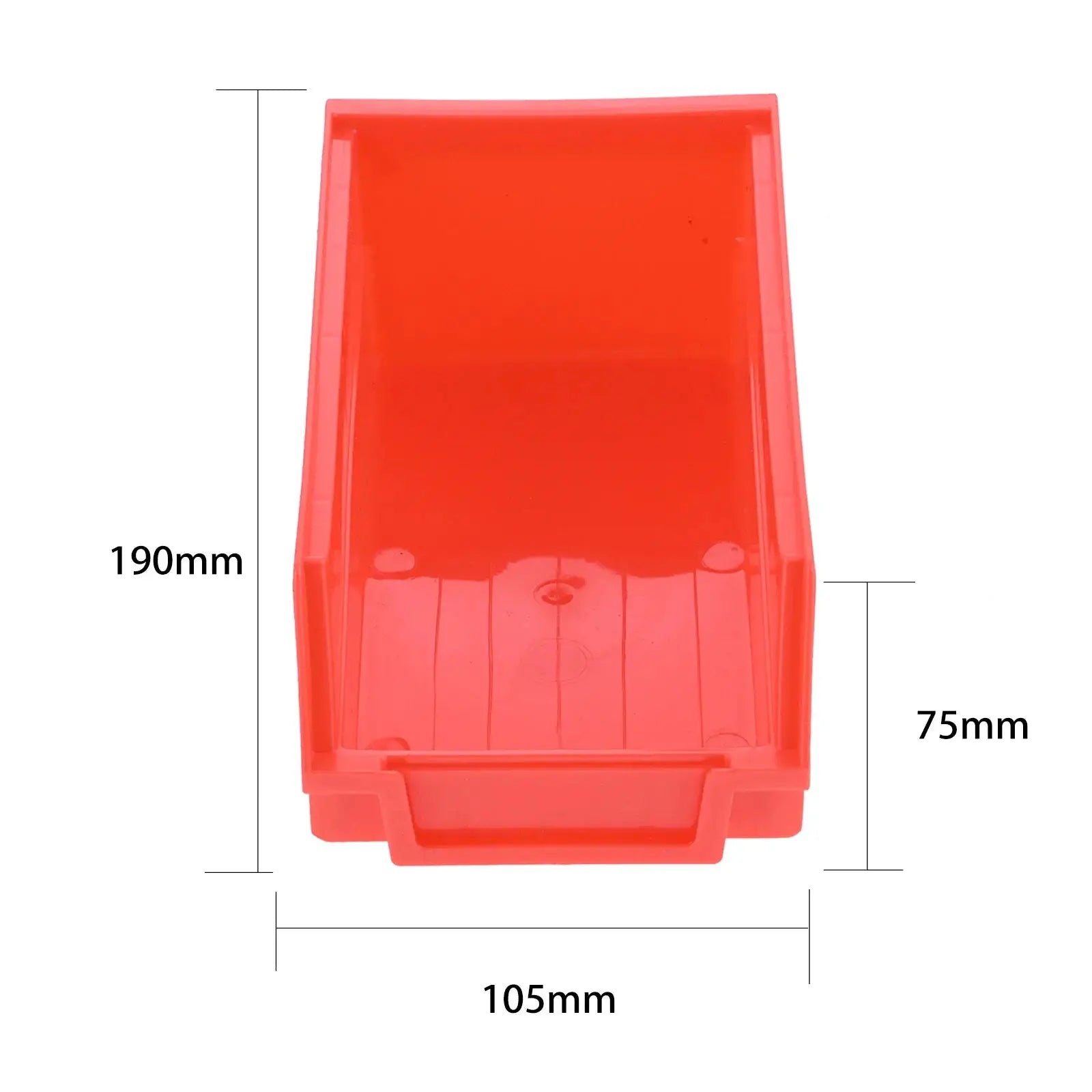 Red ABS stackable storage bin for garage pegboard; 105x75x190mm dimensions