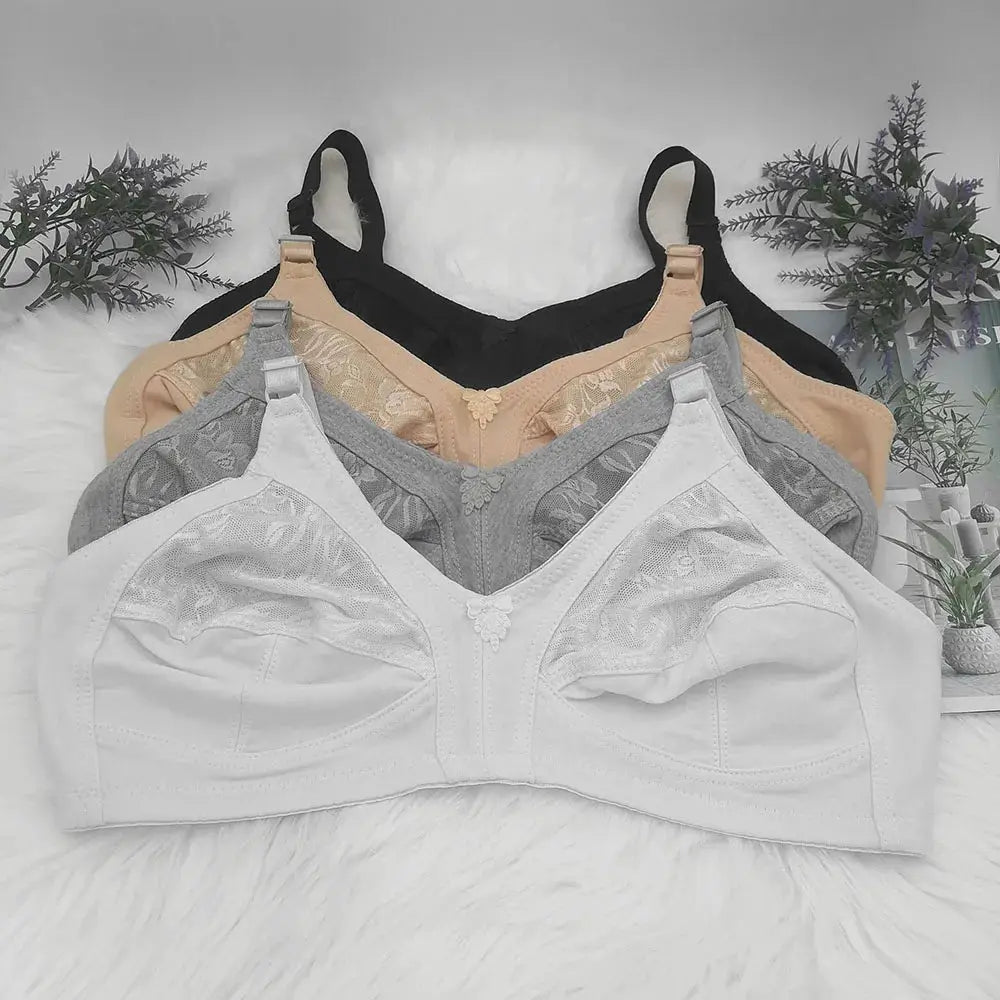 Simples Market large-size full-cup lace bras set in white, gray, beige and black with adjustable straps