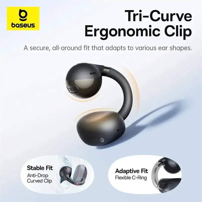 Baseus BC1 Ear Clip Earbuds in black open-ear wireless headphones with ergonomic curved clip