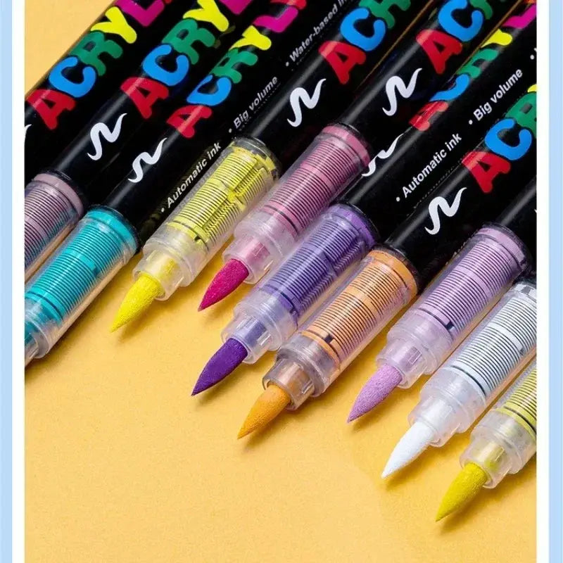 Acrylic paint pens, GUANGNA 16-color direct-liquid set with brush tips for rock, stone and ceramic art