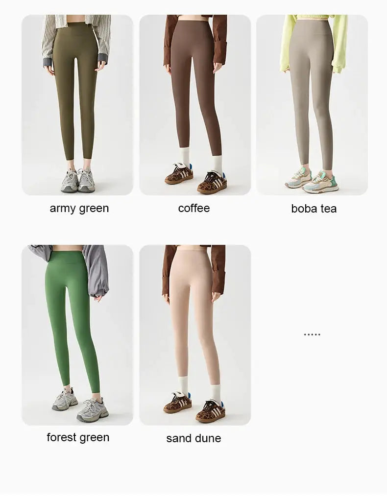 BIVIGAOS seamless sharkskin leggings for women in 5 colors: army green, coffee, boba tea, forest green, sand dune