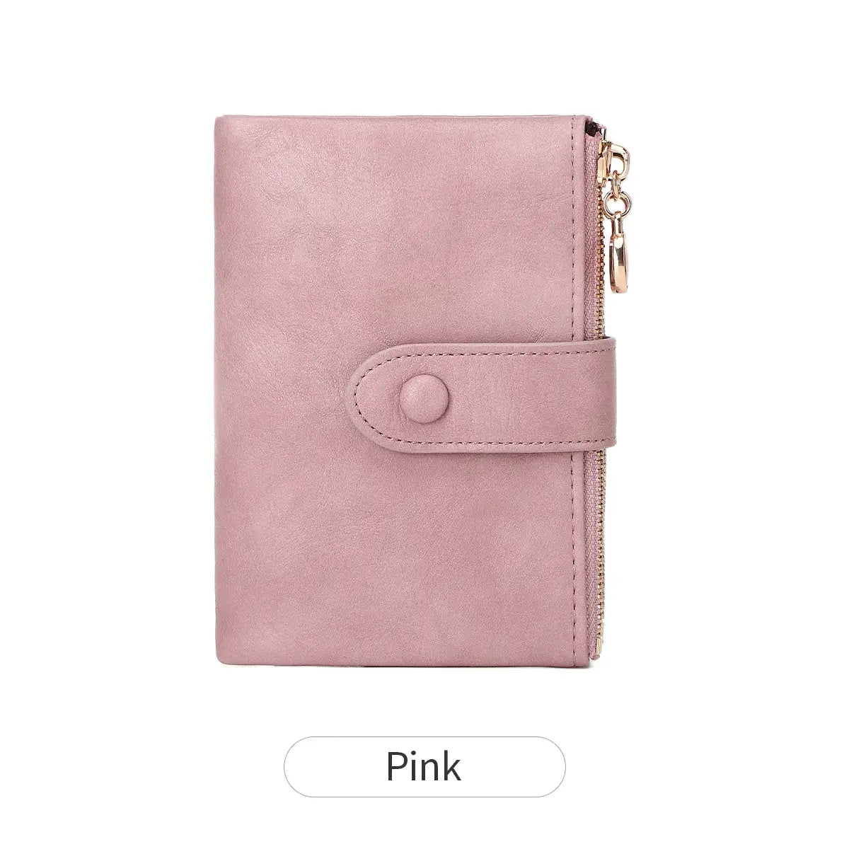 Simples Market pink minimalist women's wallet with three-layer design, large capacity, double zipper and snap strap.