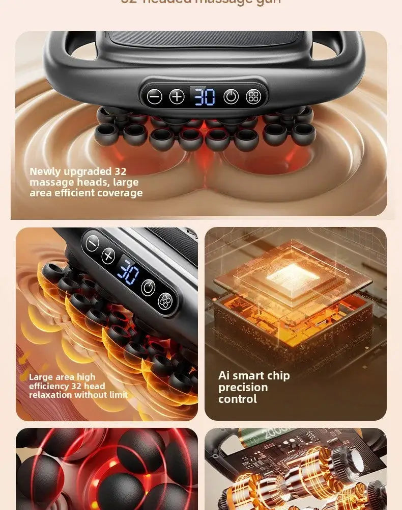 Simples Market 32-head massage gun, wireless deep-tissue massager with digital display in black/gray