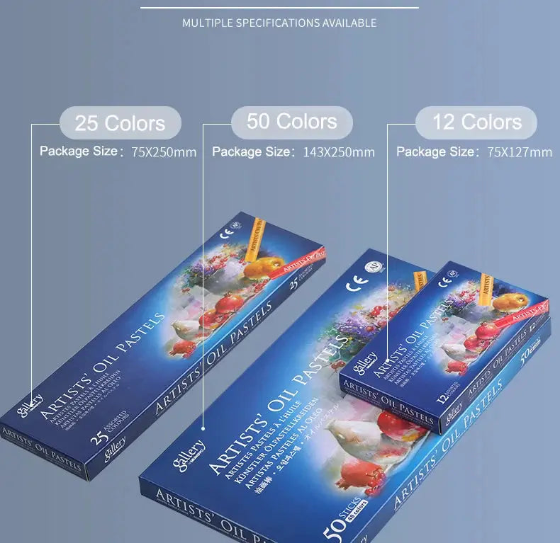 MUNGYO Artist Oil Pastels set; blue boxes display 25, 50 and 12 colors.